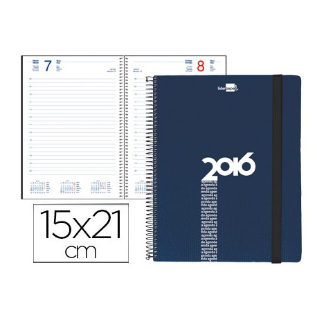 AGENDA DE ESPIRAL LIDERPAPEL OLBIA 15X21 CM 2016 DIA PAGINA TAPA POLIPROPILENO METALIZADO AZUL PAPEL