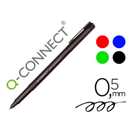 ROTULADOR Q-CONNECT RETROPROYECCION PUNTA FIBRA 0.5 MM PERMANENTE BOLSA 4 ROTULADORES