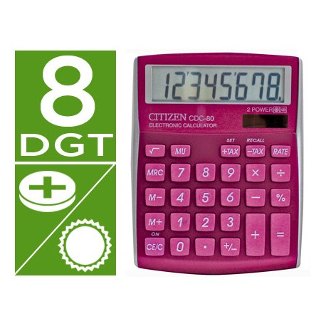 CALCULADORA CITIZEN SOBREMESA CDC-80 8 DIGITOS ROSA BRILLANTE