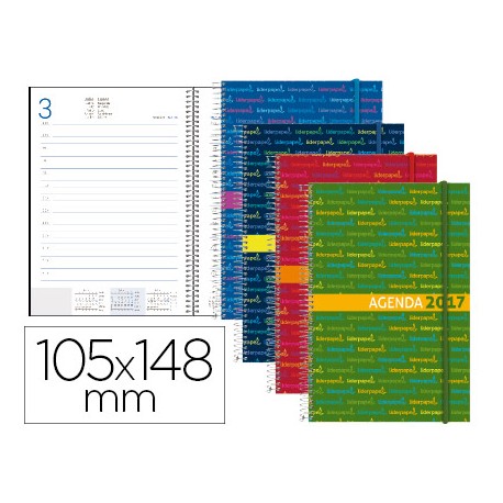 AGENDA DE ESPIRAL LIDERPAPEL SANTORINI 10,5X14,8 CM 2017 DIA PAGINA COLORES SURTIDOS PAPEL 60G