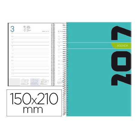 AGENDA DE ESPIRAL LIDERPAPEL SYROS 15X21 CM 2017 DIA PAGINA SIMPLE ESPIRAL COLOR AZUL