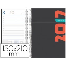 AGENDA DE ESPIRAL LIDERPAPEL SYROS 15X21 CM 2017 DIA PAGINA SIMPLE ESPIRAL COLOR NEGRO