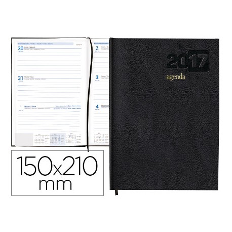 AGENDA ENCUADERNADA LIDERPAPEL CORFU 15X21 CM 2017 SEMANA VISTA COLOR NEGRO PAPEL 60 GR