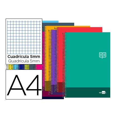 BLOC ESPIRAL LIDERPAPEL A4 MICRO DISCOVER TAPA CARTONCILLO 80H 80G CUADRO 5MM DOBLE MARGEN 4 TALADRO