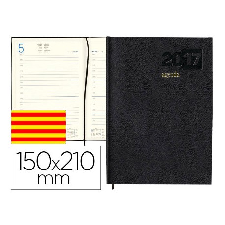 AGENDA ENCUADERNADA LIDERPAPEL CORFU 15X21 CM 2017 DIA PAGINA NEGRO PAPEL 60 GR TEXTO EN CATALAN