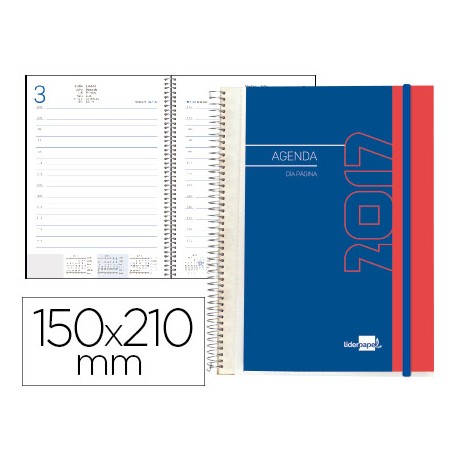 AGENDA ESPIRAL LIDERPAPEL TINOS DIN-A5 2017 DIA PAGINA PORTADA POLIPROPILENO PERSONALIZABLE