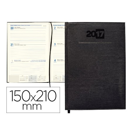 AGENDA ENCUADERNADA LIDERPAPEL CRETA 15X21 CM 2017 SEMANA VISTA COLOR NEGRO PAPEL 70 GRS AHUESADO
