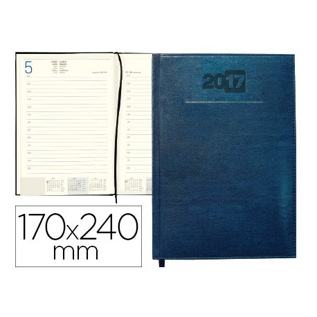 AGENDA ENCUADERNADA LIDERPAPEL CRETA 17X24 CM 2017 DIA PAGINA COLOR AZUL PAPEL 70 GRS