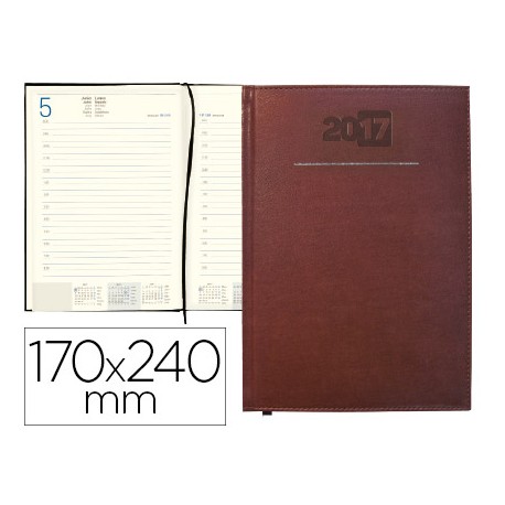 AGENDA ENCUADERNADA LIDERPAPEL CRETA 17X24 CM 2017 DIA PAGINA COLOR BURDEOS PAPEL 70 GRS