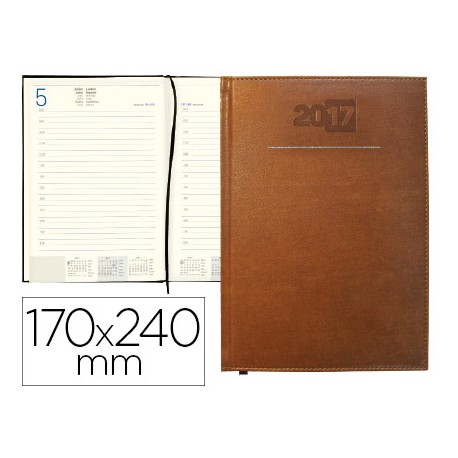 AGENDA ENCUADERNADA LIDERPAPEL CRETA 17X24 CM 2017 DIA PAGINA COLOR MARRON PAPEL 70G