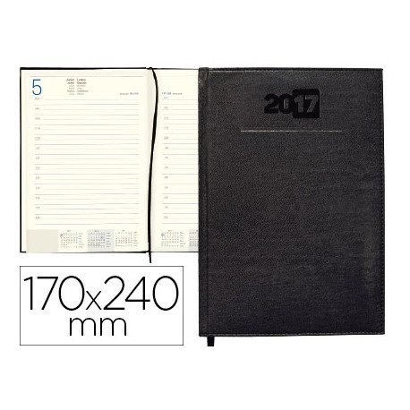 AGENDA ENCUADERNADA LIDERPAPEL CRETA 17X24 CM 2017 DIA PAGINA COLOR NEGRO PAPEL 70 GRS