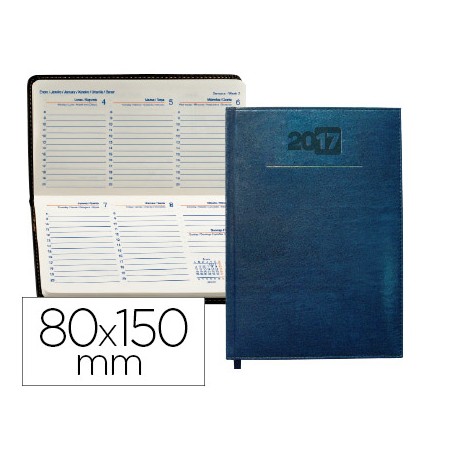 AGENDA ENCUADERNADA LIDERPAPEL CRETA 8X15 CM 2017 SEMANA VISTA COLOR AZUL PAPEL 70 GRS