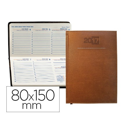 AGENDA ENCUADERNADA LIDERPAPEL CRETA 8X15 CM 2017 SEMANA VISTA COLOR MARRON PAPEL 70G