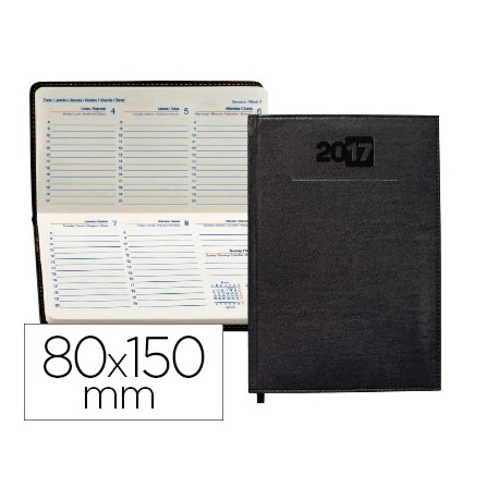 AGENDA ENCUADERNADA LIDERPAPEL CRETA 8X15 CM 2017 SEMANA VISTA COLOR NEGRO PAPEL 70 GRS