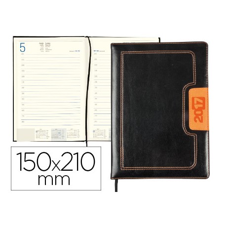 AGENDA ENCUADERNADA LIDERPAPEL DORIOS 15X21 CM 2017 DIA PAGINA COLOR NEGRO Y NARANJA PAPEL 70 GRS