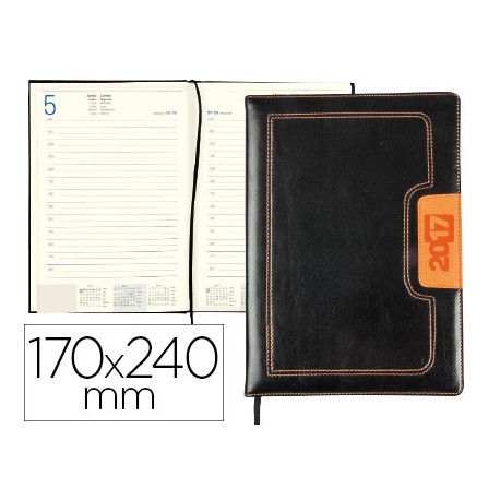 AGENDA ENCUADERNADA LIDERPAPEL DORIOS 17X24 CM 2017 DIA PAGINA COLOR NEGRO Y NARANJA PAPEL 70 GRS