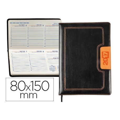 AGENDA ENCUADERNADA LIDERPAPEL DORIOS 8X15 CM 2017 SEMANA VISTA COLOR NEGRO Y NARANJA PAPEL 70 GRS
