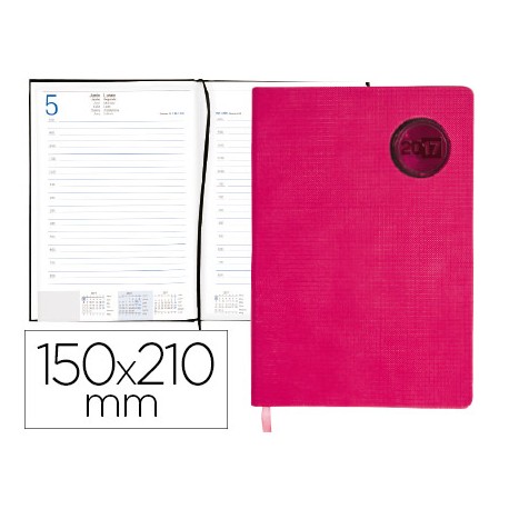 AGENDA ENCUADERNADA LIDERPAPEL KILKIS 15X21 CM 2017 DIA PAGINA COLOR ROSA PAPEL 70 GRS