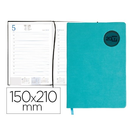AGENDA ENCUADERNADA LIDERPAPEL KILKIS 15X21 CM 2017 DIA PAGINA COLOR TURQUESA PAPEL 70 GRS