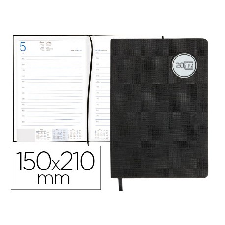 AGENDA ENCUADERNADA LIDERPAPEL KILKIS 15X21 CM 2017 DIA PAGINA COLOR NEGRO PAPEL 70 GRS
