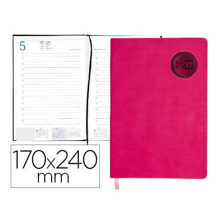 AGENDA ENCUADERNADA LIDERPAPEL KILKIS 17X24 CM 2017 DIA PAGINA COLOR ROSA PAPEL 70 GRS