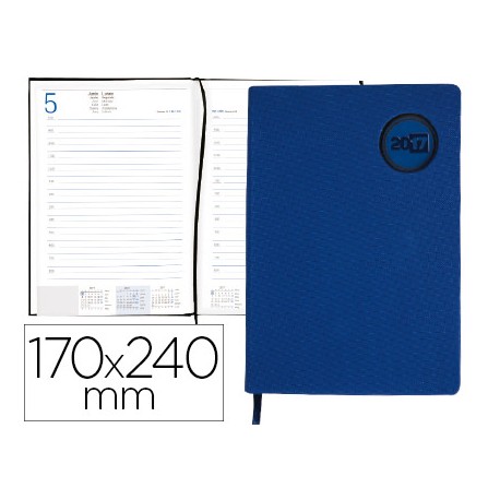 AGENDA ENCUADERNADA LIDERPAPEL KILKIS 17X24 CM 2017 DIA PAGINA COLOR AZUL PAPEL 70G