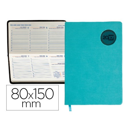 AGENDA ENCUADERNADA LIDERPAPEL KILKIS 8X15 CM 2017 SEMANA VISTA COLOR TURQUESA PAPEL 70