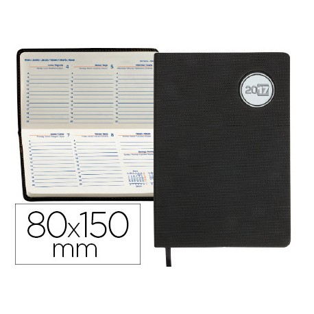 AGENDA ENCUADERNADA LIDERPAPEL KILKIS 8X15 CM 2017 SEMANA VISTA COLOR NEGRO PAPEL 70 GRS