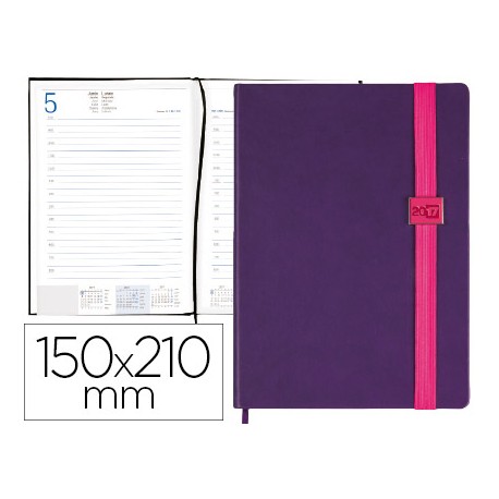 AGENDA ENCUADERNADA LIDERPAPEL LARISIS 15X21 CM 2017 DIA PAGINA COLOR MORADO PAPEL 70 GRS