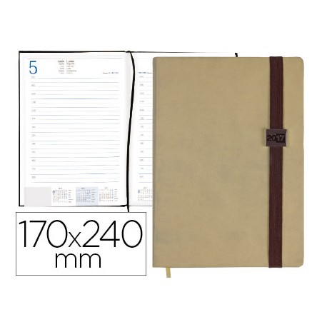 AGENDA ENCUADERNADA LIDERPAPEL LARISIS 17X24 CM 2017 DIA PAGINA COLOR BEIGE PAPEL 70 GRS