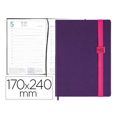AGENDA ENCUADERNADA LIDERPAPEL LARISIS 17X24 CM 2017 DIA PAGINA COLOR MORADO PAPEL 70 GRS