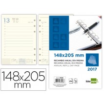 RECAMBIO AGENDA ANILLAS LIDERPAPEL 14,8X20,5 CM 2017 DIA PAGINA