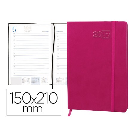 AGENDA ENCUADERNADA LIDERPAPEL ESPARTA 15X21CM 2017 DIA PAGINA CON GOMILLA COLOR ROSA PAPEL 70 GR