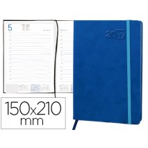 AGENDA ENCUADERNADA LIDERPAPEL ESPARTA 15X21 CM 2017 DIA PAGINA CON GOMILLA COLOR AZUL PAPEL 70 GR