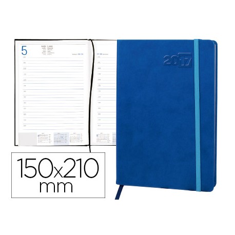 AGENDA ENCUADERNADA LIDERPAPEL ESPARTA 15X21 CM 2017 DIA PAGINA CON GOMILLA COLOR AZUL PAPEL 70 GR