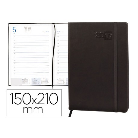 AGENDA ENCUADERNADA LIDERPAPEL ESPARTA 15X21CM 2017 DIA PAGINA CON GOMILLA COLOR NEGRO PAPEL 70 GR