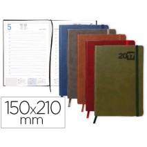 AGENDA ENCUADERNADA LIDERPAPEL MYKONOS 15X21 CM 2017 DIA PAGINA PIEL ANTIGUA RAYADA CON GOMILLA PAPE