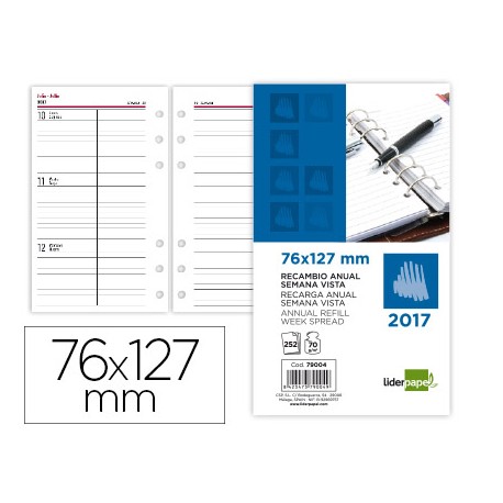 RECAMBIO AGENDA ANILLAS LIDERPAPEL A¥O 2017 SEMANA VISTA 76X127MM