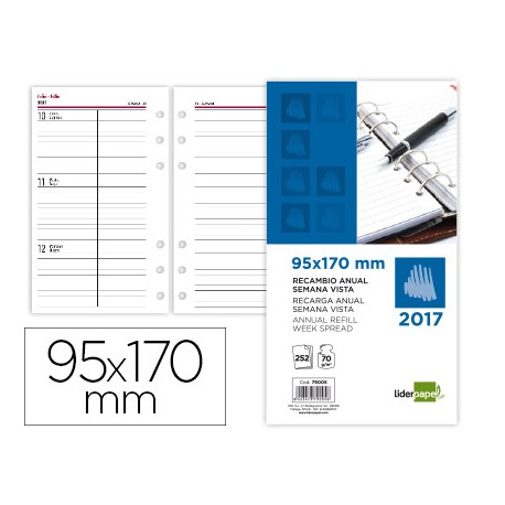 RECAMBIO AGENDA ANILLAS LIDERPAPEL A¥O 2017 SEMANA VISTA 95X170MM