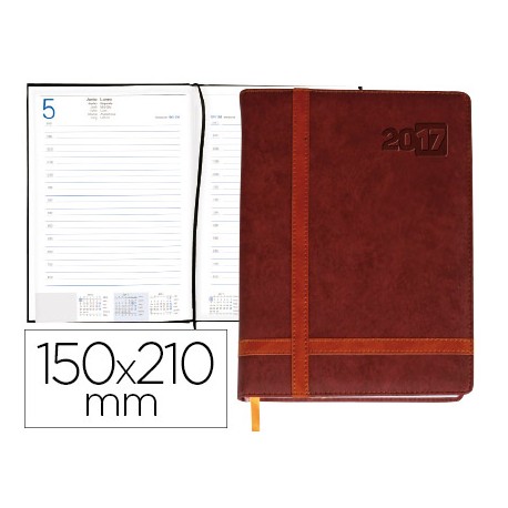 AGENDA ENCUADERNADA LIDERPAPEL EYION 15X21 CM 2017 DIA PAGINA COLOR MARRON PAPEL 70 GR