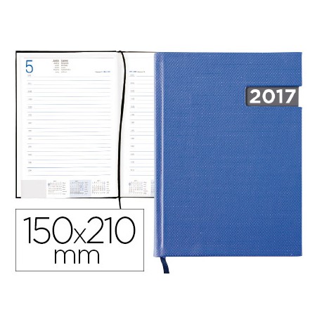 AGENDA ENCUADERNADA LIDERPAPEL TANAIS 15X21 CM 2017 DIA PAGINA TAPA PLASTIFICADA COLOR AZUL PAPEL