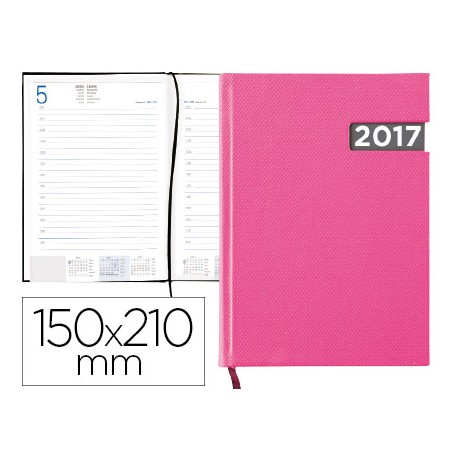 AGENDA ENCUADERNADA LIDERPAPEL TANAIS 15X21 CM 2017 DIA PAGINA TAPA PLASTIFICADA COLOR ROSA PAPEL