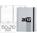 AGENDA DE ESPIRAL LIDERPAPEL OLBIA 15X21 CM 2017 DIA PAGINA TAPA POLIPROPILENO METALIZADO GRIS PAPEL