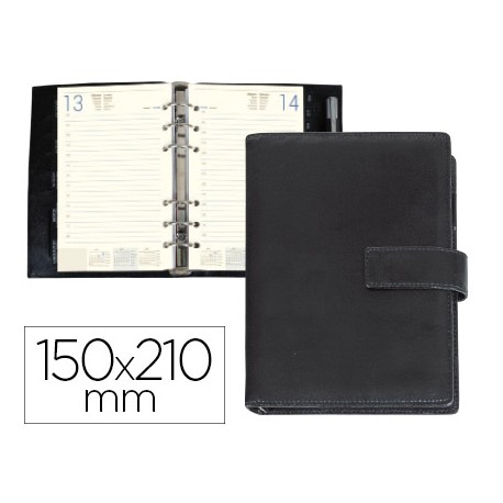 AGENDA ANILLAS LIDERPAPEL ITACA 15X21 CM 2017 DIA PAGINA NEGRO SIMIL PIEL BRILLO PAPEL 70 GR