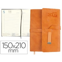 AGENDA ENCUADERNADA LIDERPAPEL TRAVELER 15X21 CM 2017 DIA PAGINA MARRON SIMIL PIEL PAPEL 70 GR