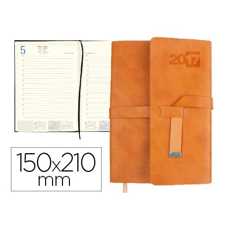 AGENDA ENCUADERNADA LIDERPAPEL TRAVELER 15X21 CM 2017 DIA PAGINA MARRON SIMIL PIEL PAPEL 70 GR