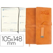 AGENDA ENCUADERNADA LIDERPAPEL TRAVELER A6 CM 2017 SEMANA VISTA MARRON SIMIL PIEL PAPEL 70 GR
