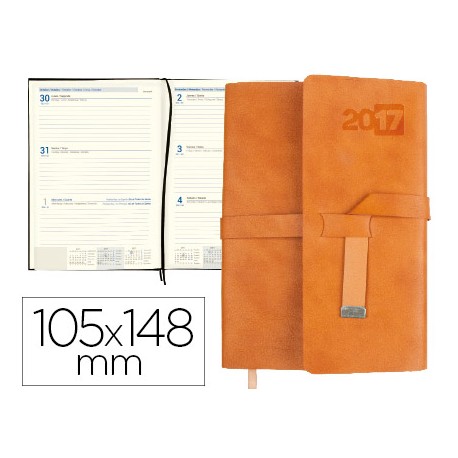 AGENDA ENCUADERNADA LIDERPAPEL TRAVELER A6 CM 2017 SEMANA VISTA MARRON SIMIL PIEL PAPEL 70 GR
