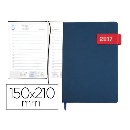 AGENDA ENCUADERNANDA LIDERPAPEL THIRA 15X21 CM DIA PAGINA AZUL CON SOLAPA IMANTADA ROJA PAPEL 70 GR