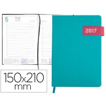 AGENDA ENCUADERNANDA LIDERPAPEL THIRA 15X21 CM DIA PAGINA AGUA MARINA CON SOLAPA IMANTADA ROSA PAPEL